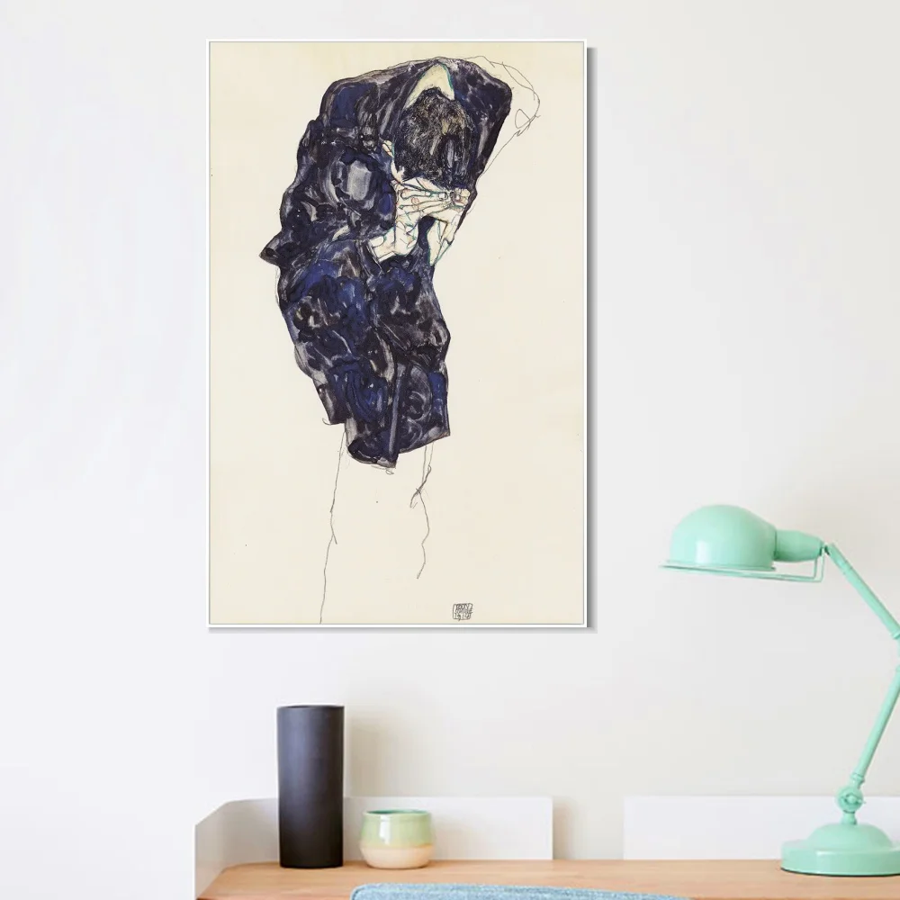 

Framed Canvas Thinking Woman By Egon Schiele Oil Painting on Canvas Posters and Prints Wall Art Picture For Living Room Cuadros