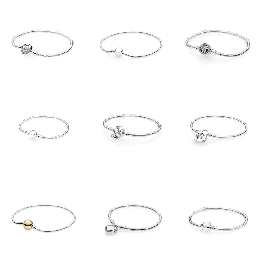 9 стилей, браслеты из стерлингового серебра 925 пробы, подвески с подвеской, браслет-цепочка змея, браслеты для женщин, подходят для самостоятельного изготовления бусин