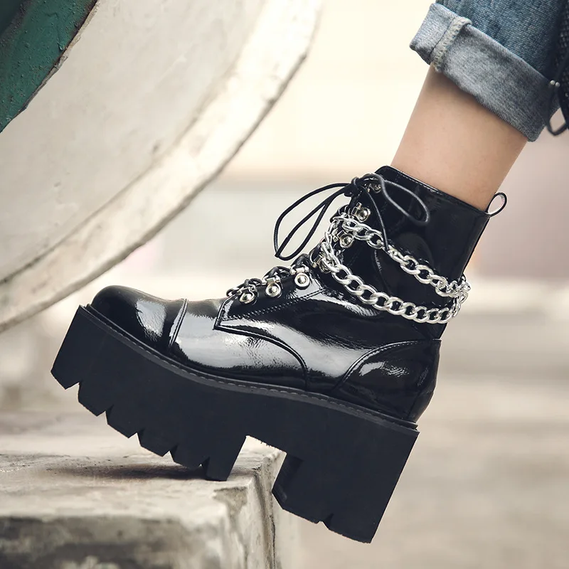 

Shoes Women's Rubber Boots Lace Up Luxury Designer Round Toe Chelsea Leather Booties Boots-women Rain Fashion Lolita Rock Ankle