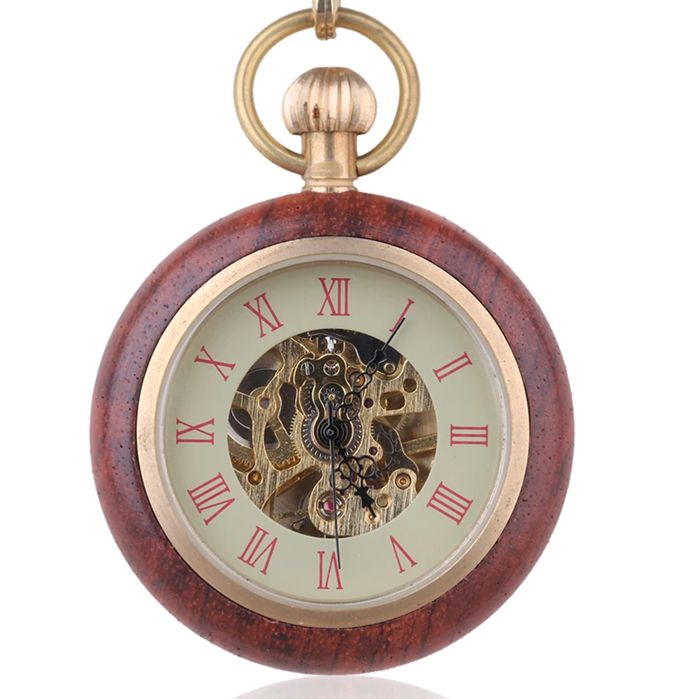 Винтажные часы, полое деревянное ожерелье, скелет, механический брелок, карманные часы, часы с подвеской, с ручным заводом, для мужчин и женщин, цепочка, подарок