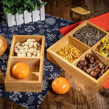

Bamboo Storage Organizer For Fruit Candy Snack Living Room Household Storage Holder Tray For Bedroom 5 Types 2 Grids 3Grids 4 Gr