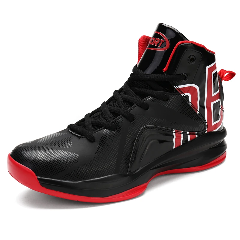black red A Баскетбольные кроссовки с высоким берцем, мужские амортизирующие кроссовки для баскетбола, кроссовки для мальчиков, спортивная обувь для тренировок, уличные баскетбольные кроссовки - Цвет: black red A