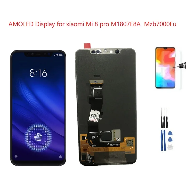 

ЖК-дисплей AMOLED для Xiaomi Mi 8 Pro Mzb7000Eu M1807E8A, сенсорный экран с дигитайзером для Xiaomi Mi8 Pro, экран со сканером отпечатков пальцев, FPC