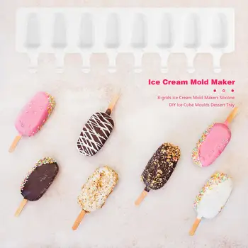 

8 Cell Big Size Silicone Ice Cream Mold Popsicle Molds DIY Homemade Dessert Freezer Fruit Juice Ice Pop Maker Mould with Sticks