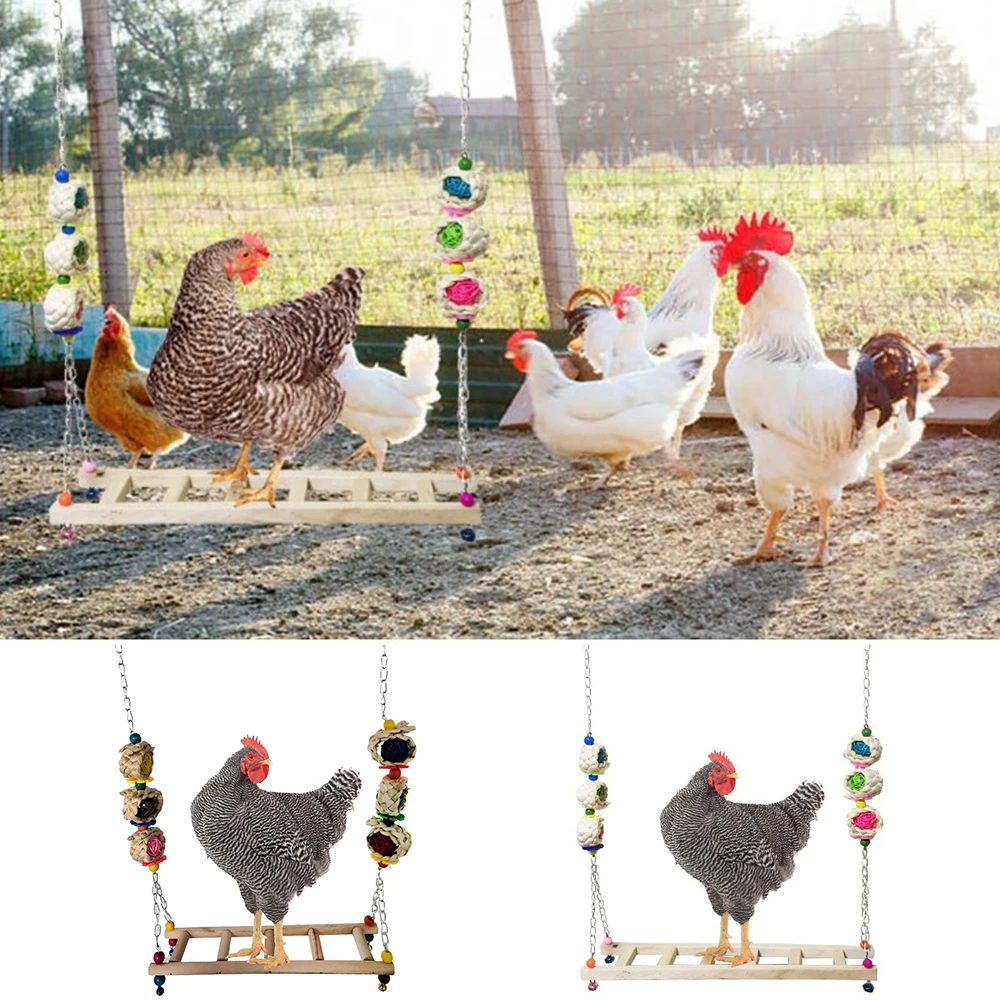 Chicken Swing Natural Frosted Wooden Colorful Toy Chicken Coop Accessory Pet Supplies for Parrot Hens Handmade Bird Swing Bird