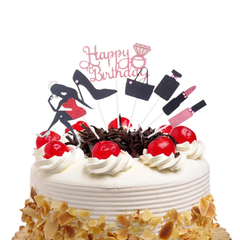 

perfume lipstick cake topper high heel lady cupcake topper cake flag kids party baking DIY happy birthday wedding decoration