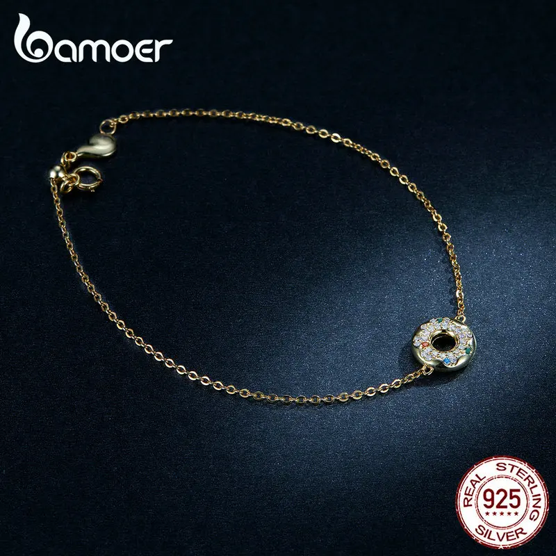 Bamoer сладкий торт пончики круглая цепочка звено браслеты женские корейский стиль Мода 925 пробы серебро золото цвет ювелирные изделия BSB028