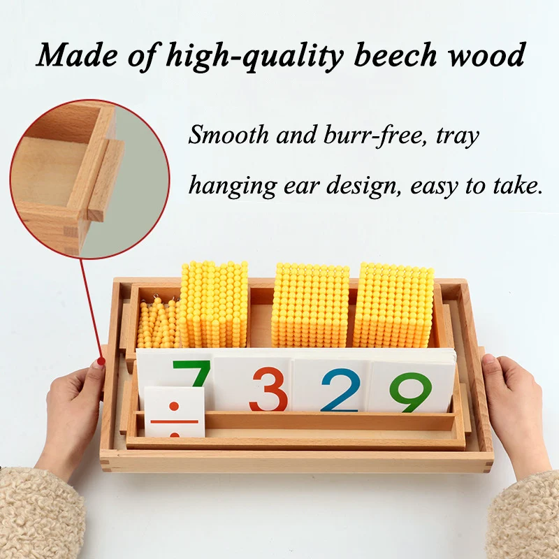 Montessori Decimal Arithmetic Toys Family Edition Set Bank Game Golden Beaded Digital Card Tray Preschool Kids Math Learning Toy 5