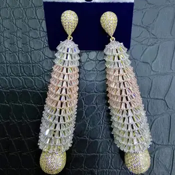 

GODKI Luxury Baguette Cut CZ Long Earrings Full Mirco Paved Cubic Zircon Naija Dubai Wedding Earring Fashion High End Jewelry