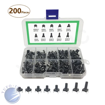 

10value*20pc=200pc 6*6*4.3/5/6/7/8/9/10/12/14//16mm height Press Switch Box 6x6mm Assortment micro touch button switch kit