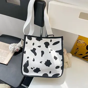 

Black and White Spots Print Reusable Shopping Bag Women Canvas Tote Bags Printing Eco Bag Middle Volumn Shopper Shoulder Bags