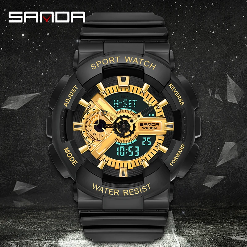 Часы SANDA Мужские Цифровые кварцевые в стиле G-Shock ударопрочные водонепроницаемые