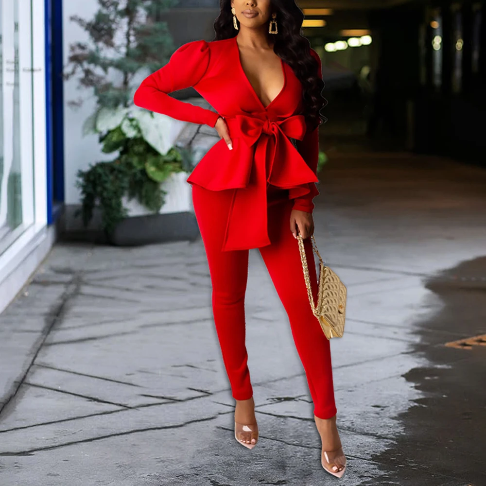 2022 Spring Office Ladies Blue 2 Two Piece Set Top and Pants Suit Elegant Female Casual Business Matching Outfits Women Clothing women's short suit set