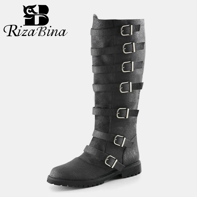 RizaBina/ботинки-гладиаторы женские модные ботинки на плоской подошве в римском стиле с металлической пряжкой, большие размеры 34-48 Повседневная теплая зимняя обувь для женщин