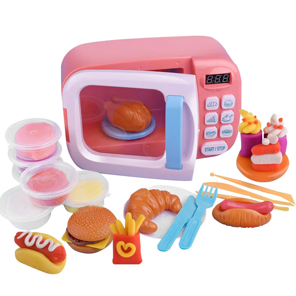 Pink Игрушечные кухонные принадлежности миниатюрная кухонная игрушка ролевые игры-микроволновка-игрушки электрические игрушки свет вращается игровой дом игрушка для детей - Цвет: Pink