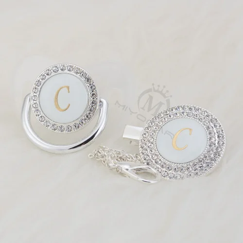 MIYOCAR шикарное имя инициалы буквенные C креативный bling соска и пустышка Клип Набор BPA бесплатно пустышка bling baby shower подарок LC-1 - Цвет: LC-1 -1  0-6M