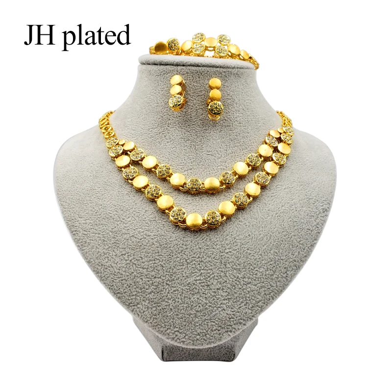 JHplated африканская эфиопская Мода золотого цвета ювелирные изделия женский свадебный подарочный набор индийский женский Ожерелье для подарков серьги кольцо браслет набор