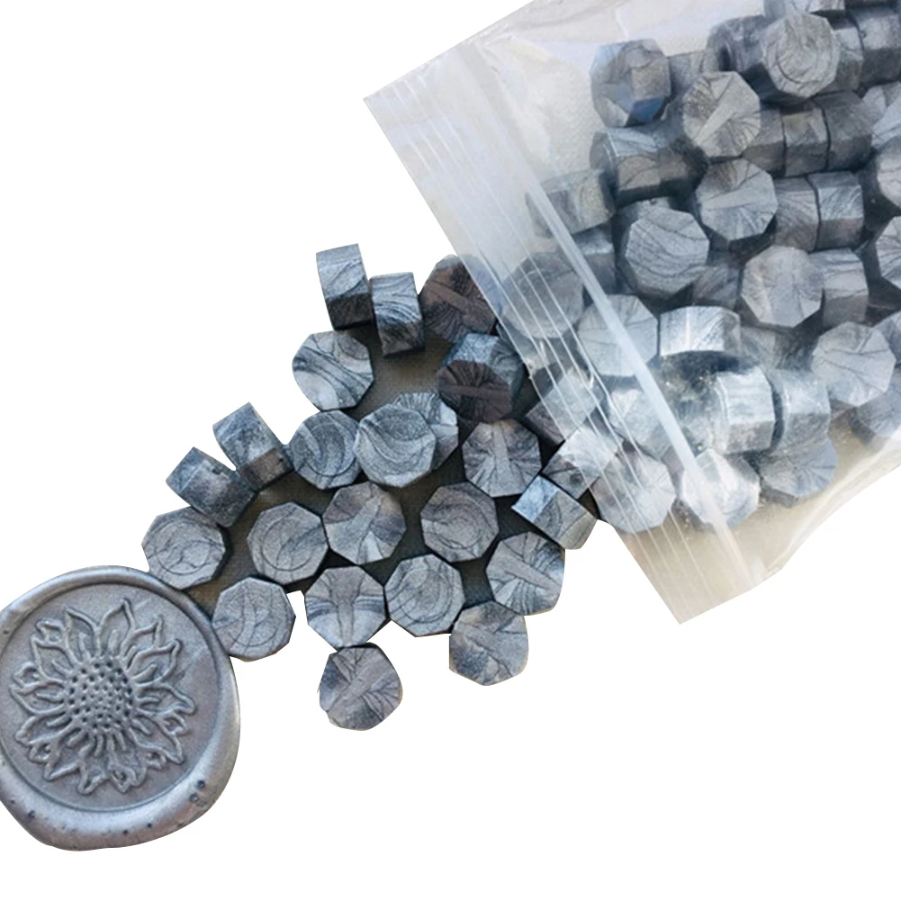 White Silver 100 шт, для дня рождения, уплотнение, воск, приглашение, Ретро стиль, ремесло, красочные бусины, тиснение, конверт, сделай сам, декоративные, для свадьбы, вечеринки, восьмиугольник - Цвет: White Silver