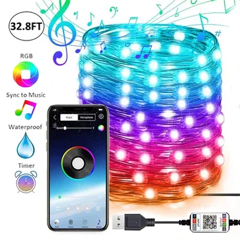 

2/5/10/15/20M Christmas Tree Light Fairy String Lights USB Powered Color Changing LED Garland Light APP Sync Bluetooth Light