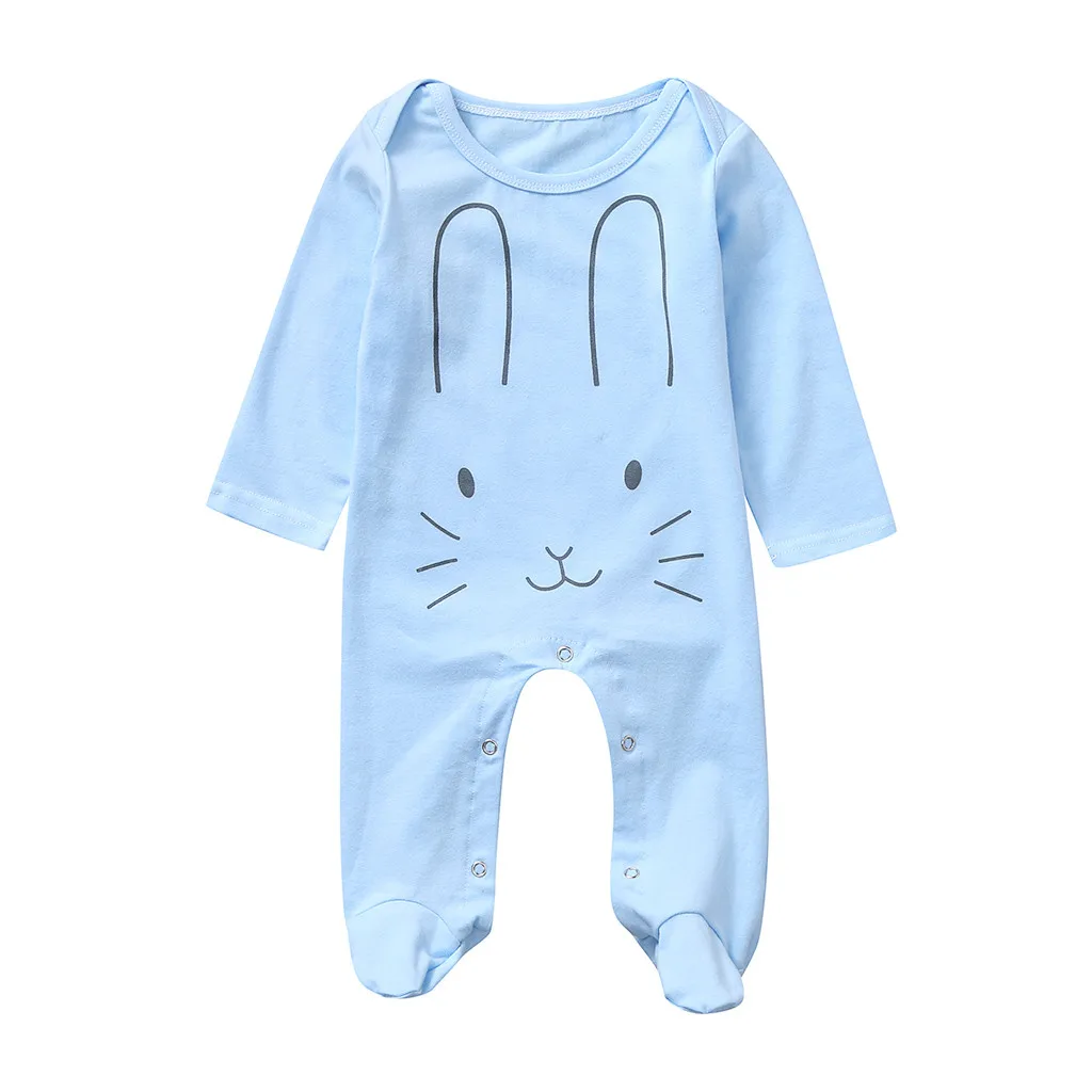 Одежда для новорожденных и маленьких девочек, комбинезон для мальчиков с длинными рукавами с изображением кролика принт с героями мультфильмов, комплект осенней одежды для новорожденных одежда комбинезон ромпер - Цвет: Blue