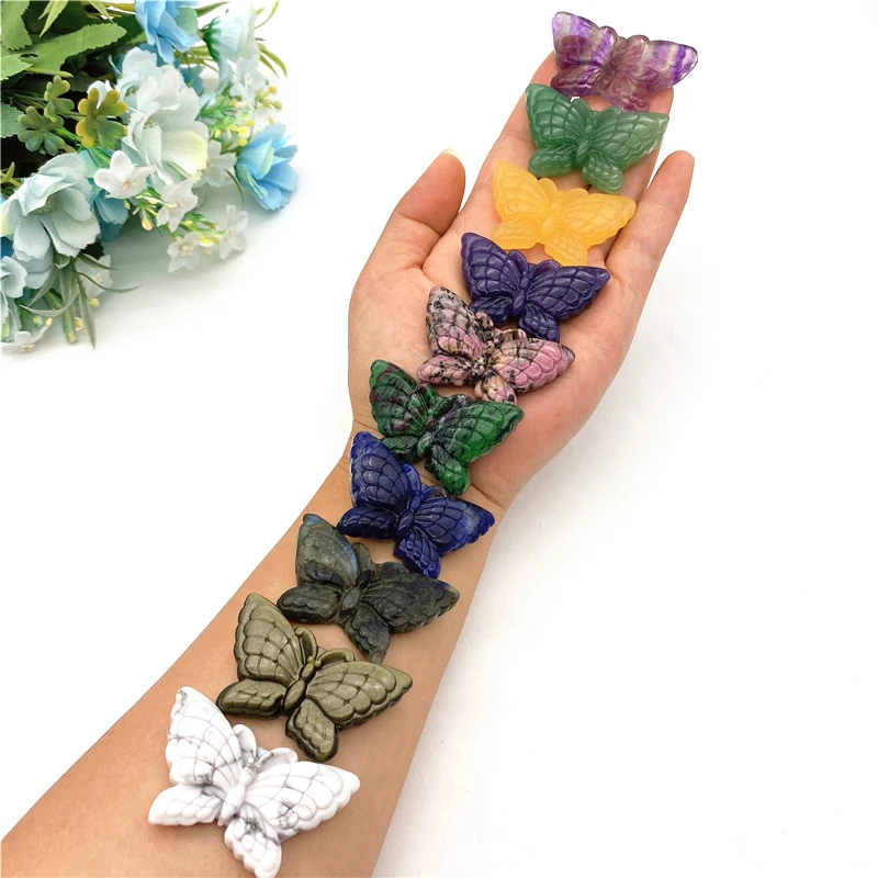 Bella Labradorite Naturale Lepidolite Fluorite A Mano Caved Cristallo Farfalla Animali Gioielli Artigianato Cristalli Di Quarzo Naturale