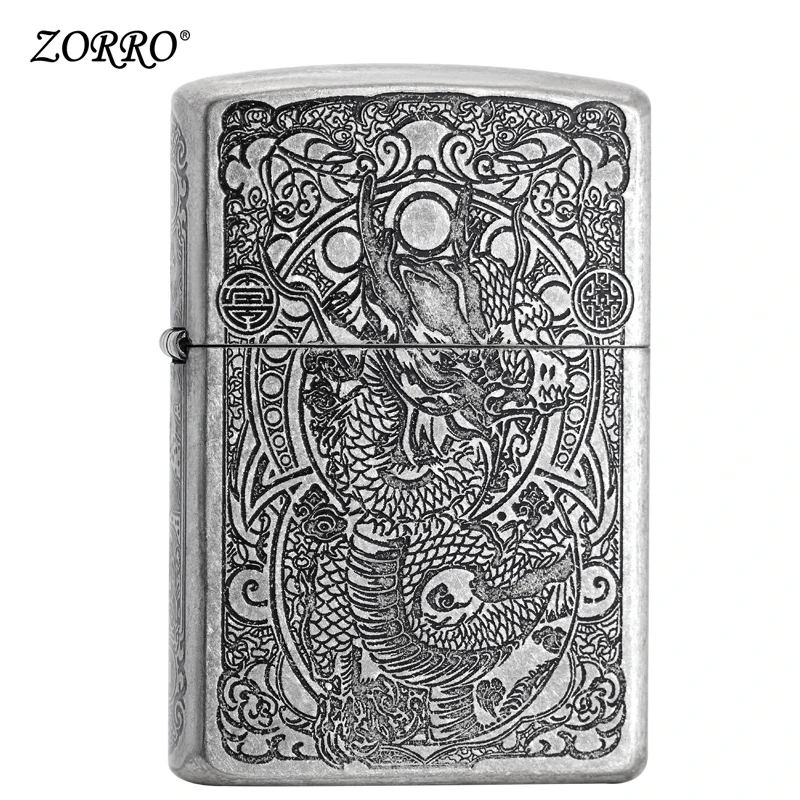 

Zorro kerosene lighter wind proof creativity ancient silver Panglong retro grinding wheel personality lighter for men