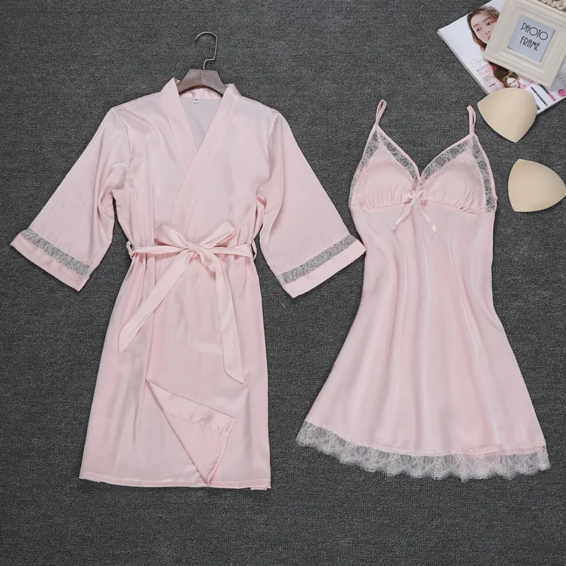 Сексуальный Бежевый женский ночной халат, топ на бретелях, Пижамный костюм, летний комплект одежды для сна из 2 предметов, повседневная домашняя ночная рубашка, халат для сна, банное платье