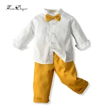 Tem doger/комплекты одежды для мальчиков г. Детская одежда для мальчиков белые рубашки с длинными рукавами+ желтые штаны комплекты из 2 предметов модная детская одежда