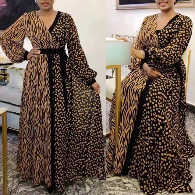 Ejiro African Print Chiffon  Long Sleeve Dress