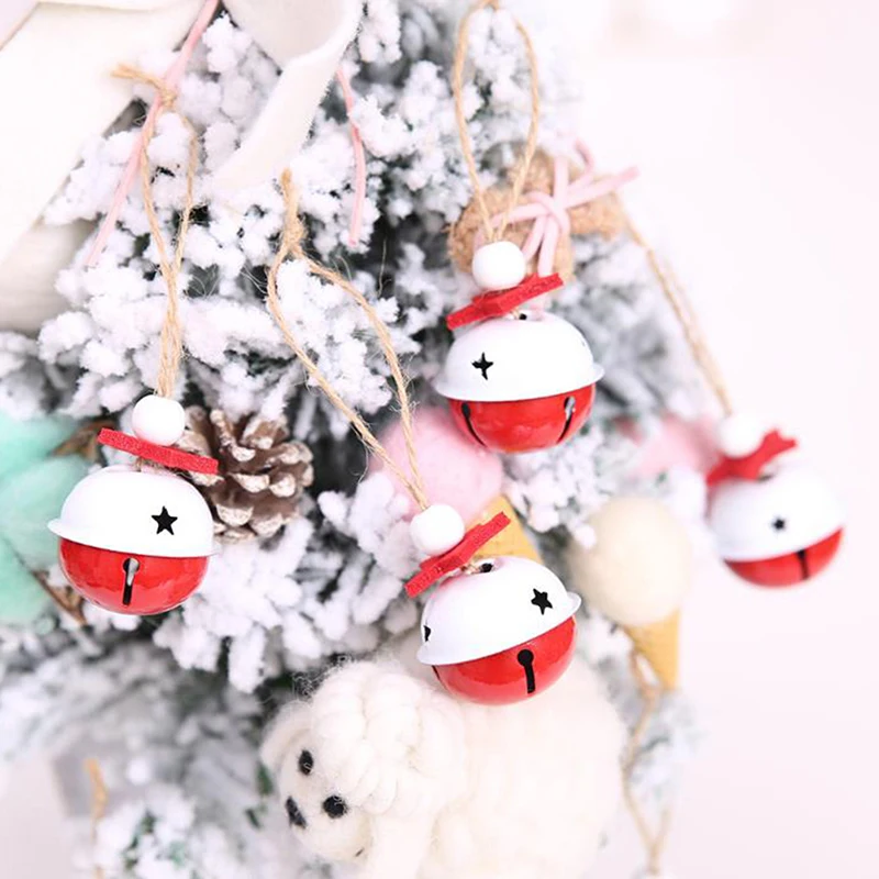 10pcs Metal Bells Christmas Tree Hanging Ornaments Red white Jingle Bells Christmas Decoration Color bell pendant DIY Crafts