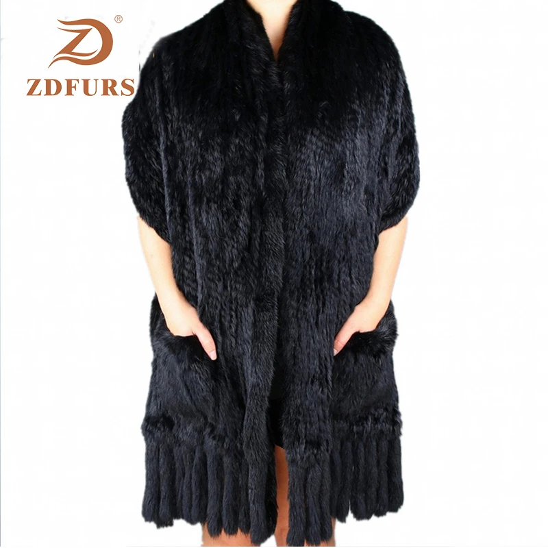 ZDFURS * Роскошные женские шарфы из натурального кроличьего меха с кисточками