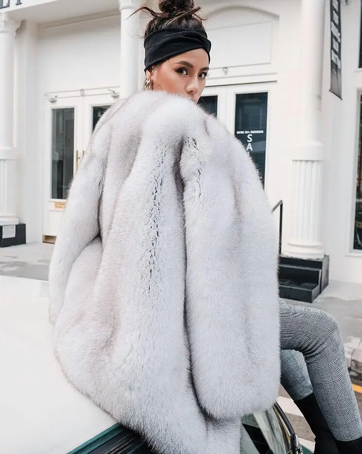 Natural White Роскошная женская шуба из натурального Лисьего меха зимнее теплое меховое пальто толстая теплая Повседневная куртка из натурального Лисьего меха Верхняя одежда - Цвет: Natural White