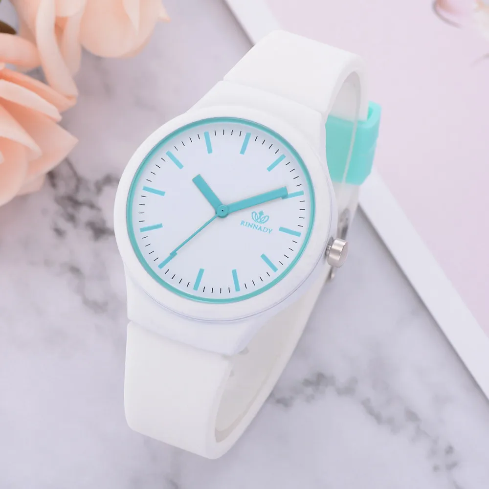 

Women's Solid Mode Watch Candy Color Student Creative Clock Silicon Strap Round Dial Quartz Watch gift    50*