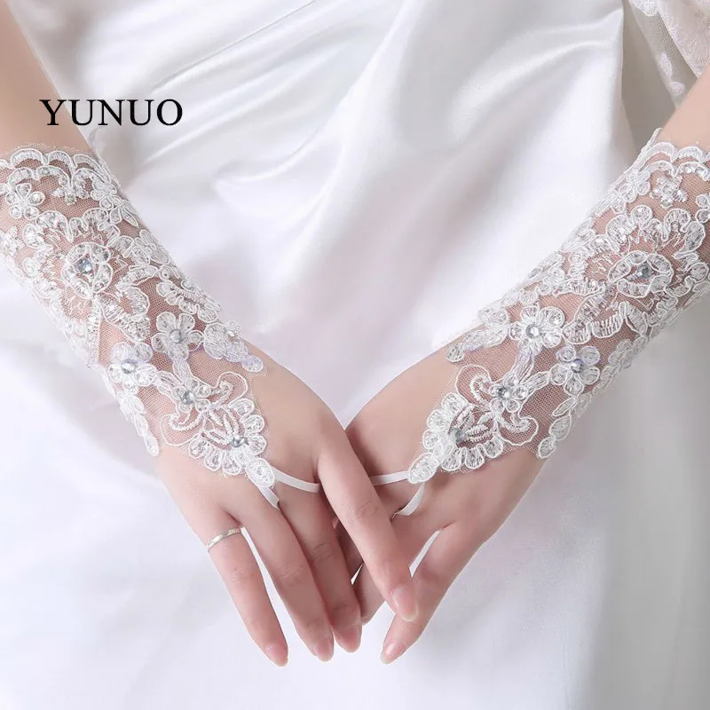 New White/Ivory Bride Wedding Accessories Glove Fingerless Lace Bridal Gloves 