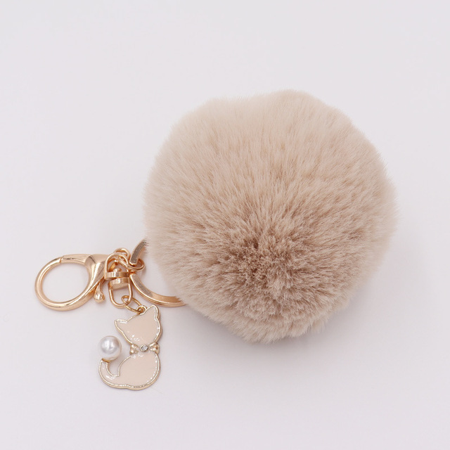 Fur Pompom Keychain Artificial Rabbit Fur Pompom Keychain Kitten Pendant Key Ring Fluffy Handbag Women Keychain Key Ring