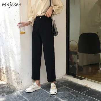 

Jeans Women Straight Korean Style Black All-match Zipper Long Trousers Harajuku Womens Loose High Waist Students Outwear Chic