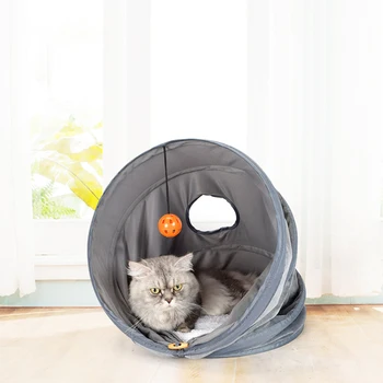 

New 3 in 1 Pet Cave Bed Collapsible Cat Tunnel Toy Sturdy Cat Pet Play Tunnel with Removable Cushion and Ball