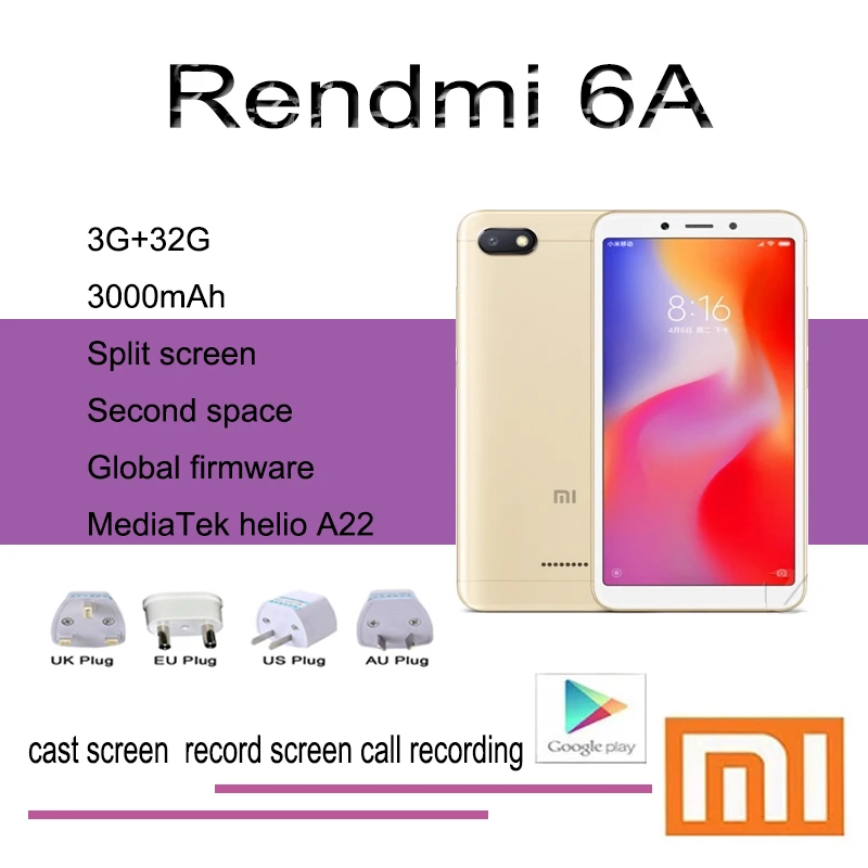 Xiaomi Redmi 6A smartphone mobile phone celular Google Play AndroidFace Unlock instock 3G 32G | Мобильные телефоны и