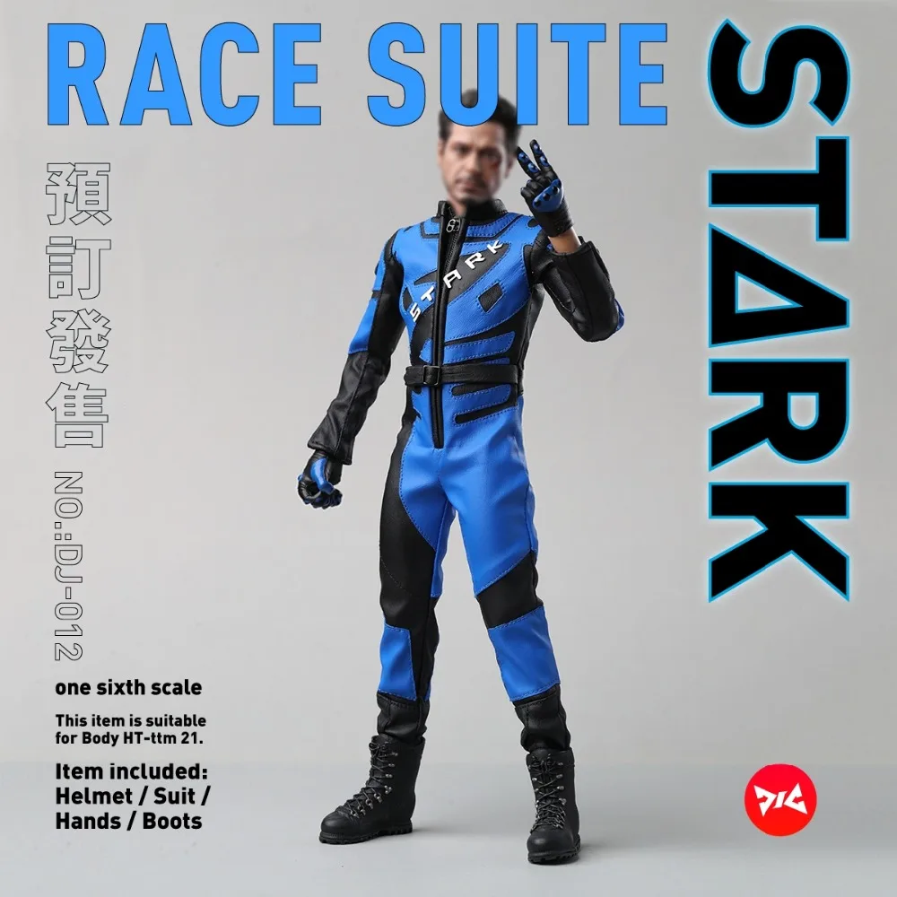 

Collectible 1/6 Scale Blue DJ-012 Iron Man 2 Tony War with Helmet Racing Suit 12" Action Figure Body no Head Body
