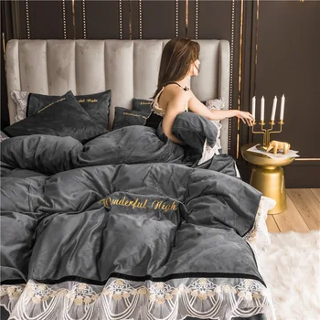 

4pcs/set Winter Fleece Bedding Set Thicken Plain Drop Duvet Sheet Bed Home Shipping Cover Bedclothes Testile Color