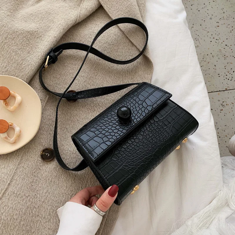 

High Grade Sense Western Style Bag WOMEN'S Bag 2019 New Style Korean-style Crocodile Pattern Fashion Shoulder Retro Square Sling