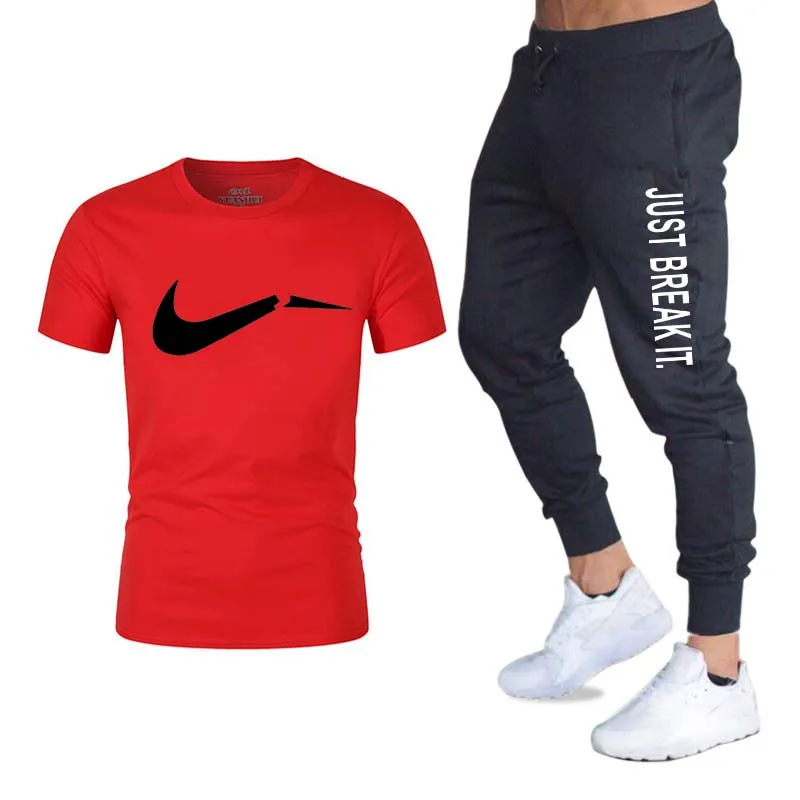 men'sBrand спортивной мужской костюм Бег футболка дамы спортивные костюмы+ летние туфли для бега трусцой фитнес-брюки спортивные - Цвет: Photo Color 2