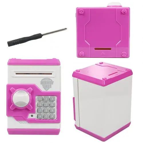 Детская электронная автоматическая копилка с паролем, мини-банкомат, экономия денег, коробка для монет, игрушки, развивающие игрушки для управления бизнесом - Цвет: White Pink