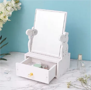 

2Pack Convenient &rotatable Desktop wooden makeup mirror Multifunctional with drawer Princess Dress Up Beauty Mirror for Lady