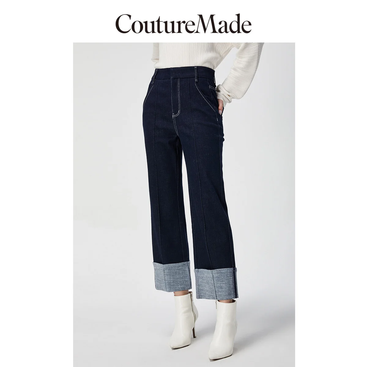 Прямые укороченные джинсы с высокой талией Vero Moda CoutureMade | 319349515 - Цвет: Indigo blue denim
