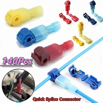 

140Pcs Quick Electrical Cable Connectors Snap Splice Lock Wire Terminals Crimp Quick Connect Terminal End T-shape Wiring Clip