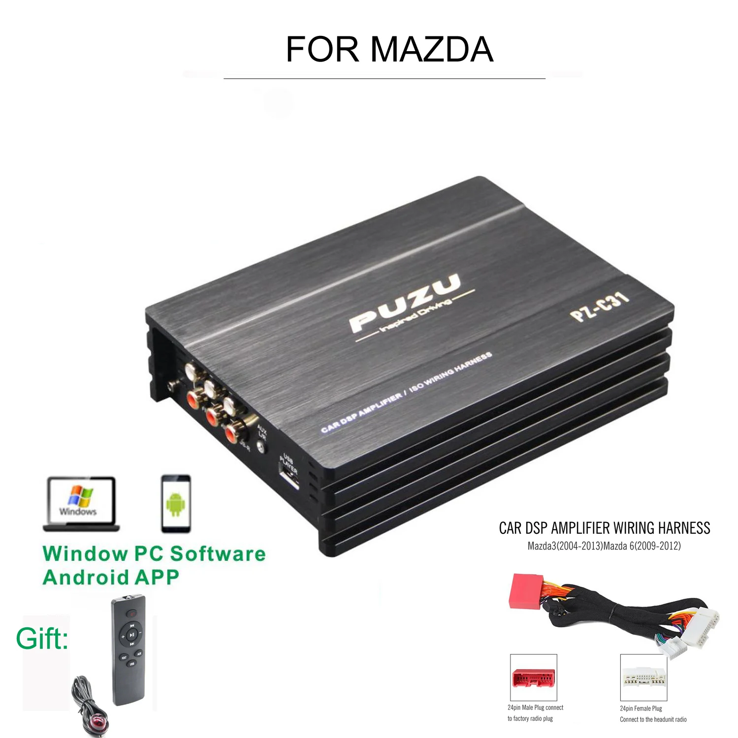 

Puzu Car DSP Amplifier audio signal processor digital amp Music EQ tuning high power 4X150W For MAZDA 3 6 CX 5 2001-2015 etc