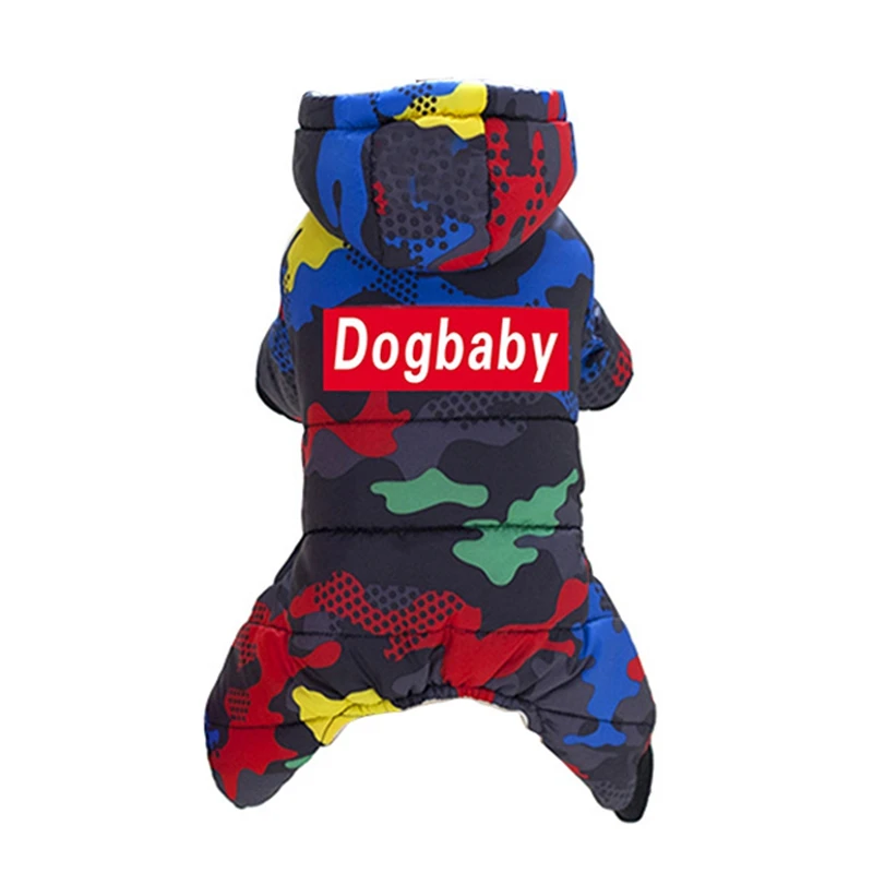 R Thickening Warm Jacket Pet Coat Clothing Hooded Jumpsuit French Bulldog Camouflage Jacket Cotton Padded Coat Hoodies - Цвет: R