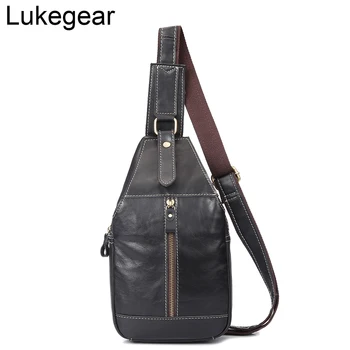 

Lukegear Genuine Leather Fanny Pack Men Black Color Solid Waist Bags Fashion Belt Chest Bag Durable