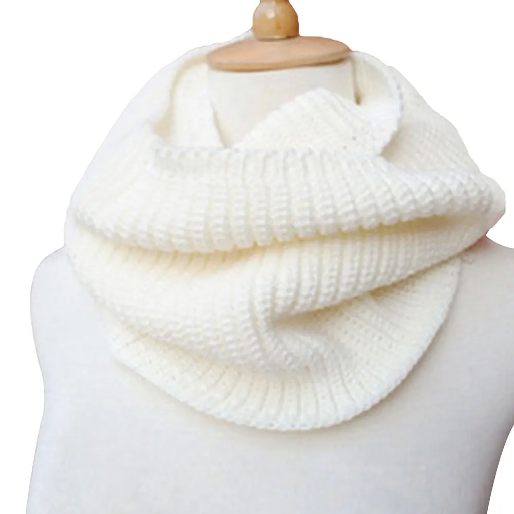 White Useful Collar Gift Keep Warm 6 Color Knitted Ladies Neck Warmer Ski Circle Ring Scarf Knit Scarf Womens Scarves Fashion - Color: White